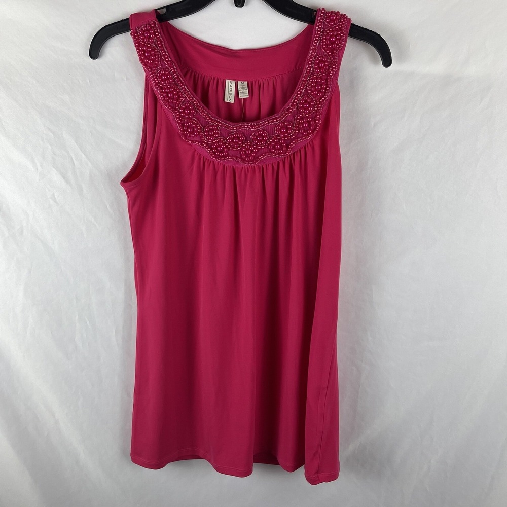Madison Shirt Women's Medium M Pink Sleeveless Tank Pull Over Beaded NWT
